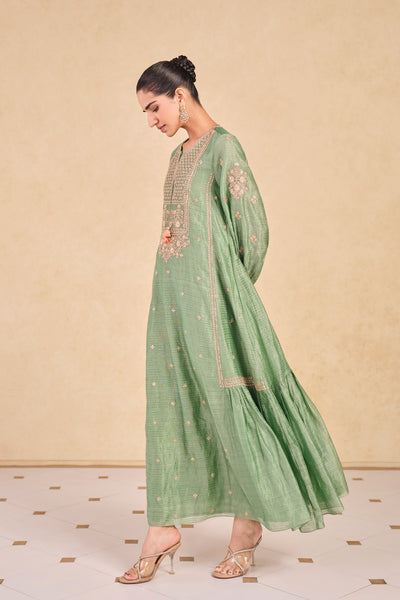 Anita Dongre Molopo Embroidered Zardozi Mul Kaftan Sage indian designer wear online shopping melange singapore