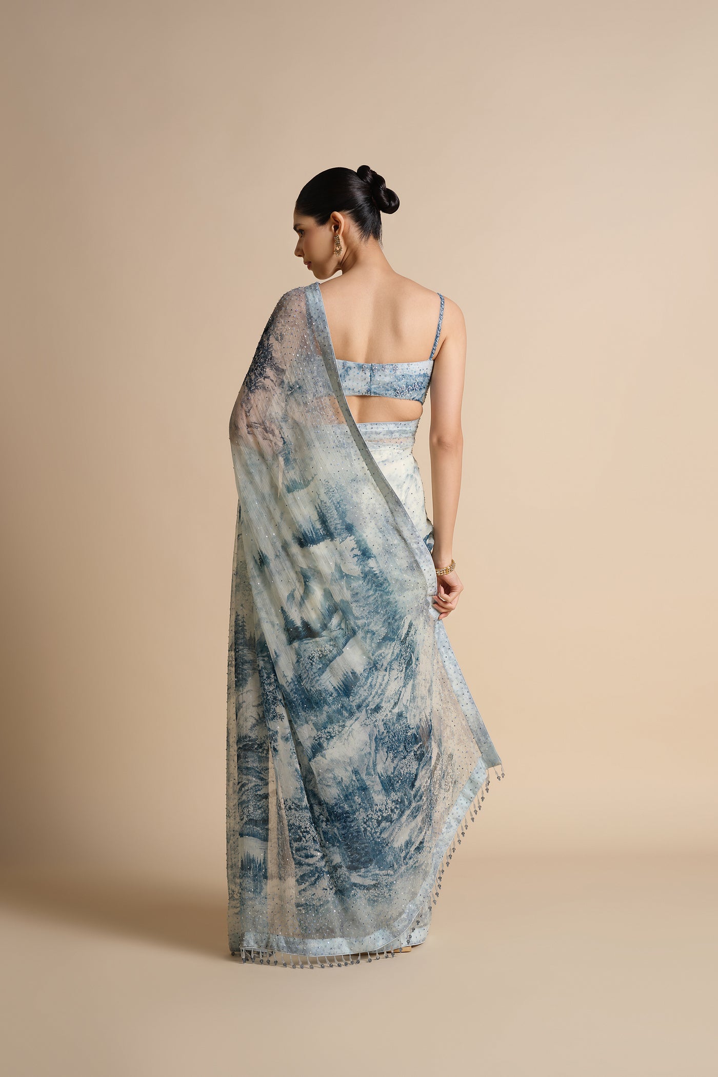 Anita Dongre Morava Sequin Chiffon Saree Powder Blue indian designer wear online shopping melange singapore