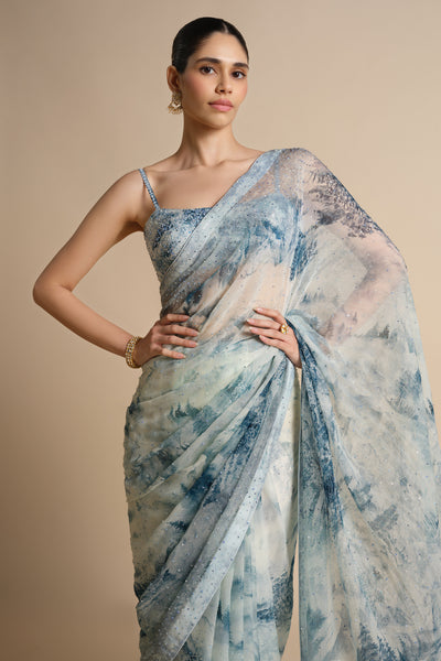 Anita Dongre Morava Sequin Chiffon Saree Powder Blue indian designer wear online shopping melange singapore