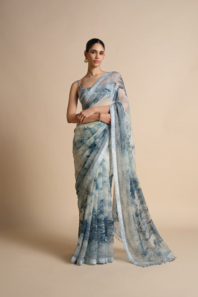 Anita Dongre Morava Sequin Chiffon Saree Powder Blue indian designer wear online shopping melange singapore