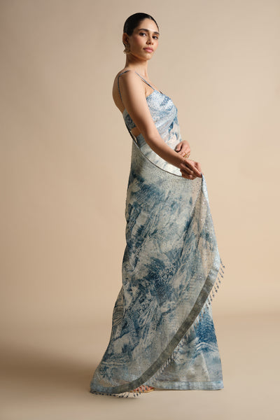 Anita Dongre Morava Sequin Chiffon Saree Powder Blue indian designer wear online shopping melange singapore