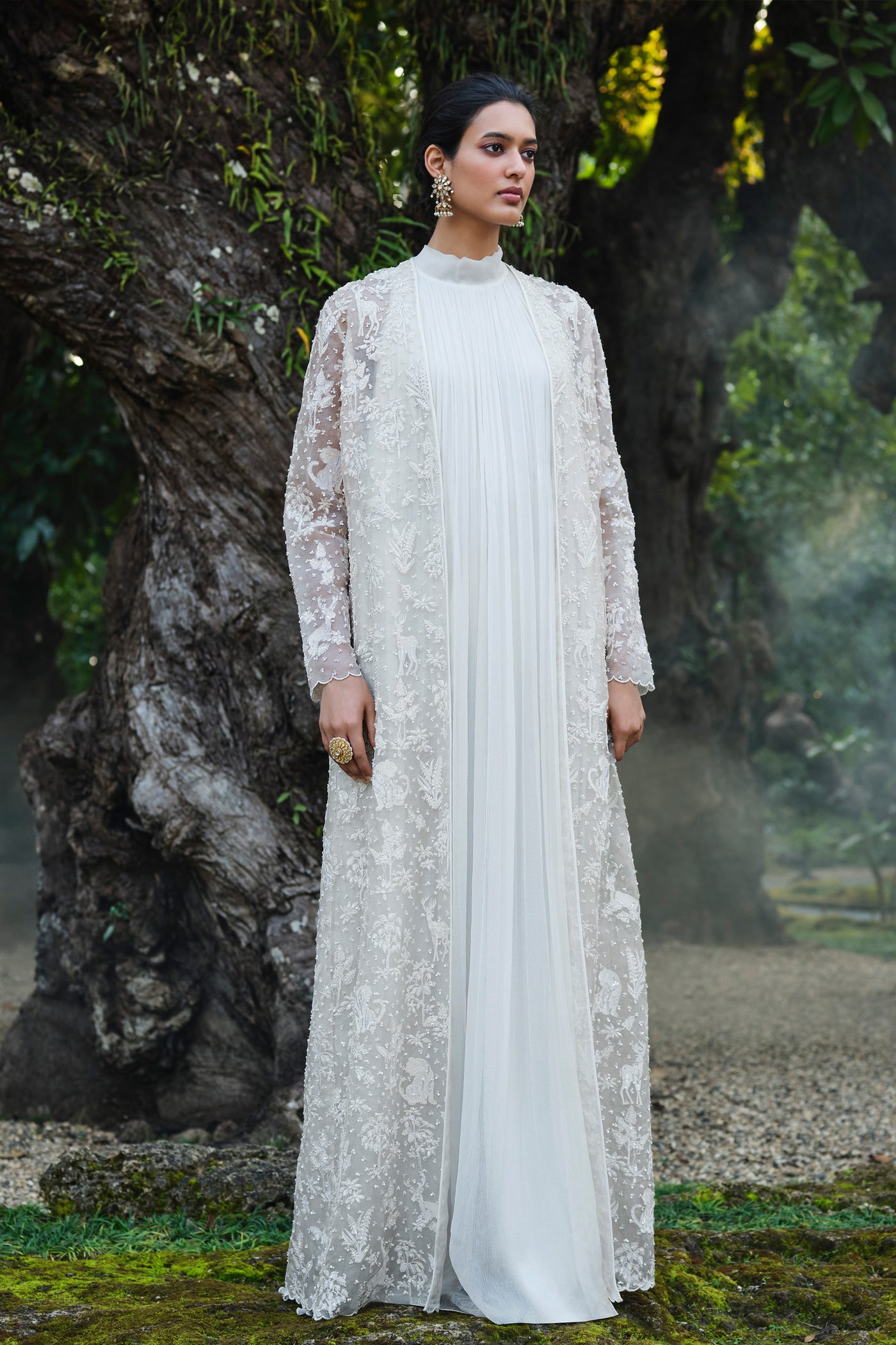 Anita Dongre Mountain Mist Embroidered Jacket Set Ivory indian designer wear online shopping melange singapore