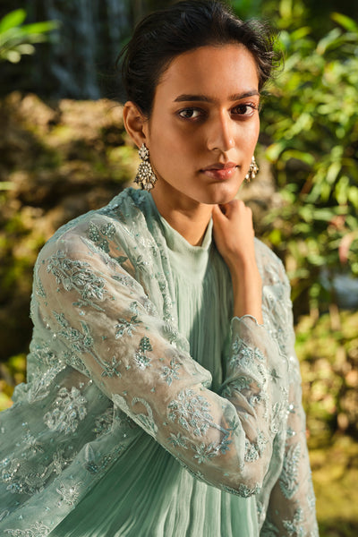 Anita Dongre Mountain Mist Embroidered Jacket Set Powder Blue indian designer wear online shopping melange singapore