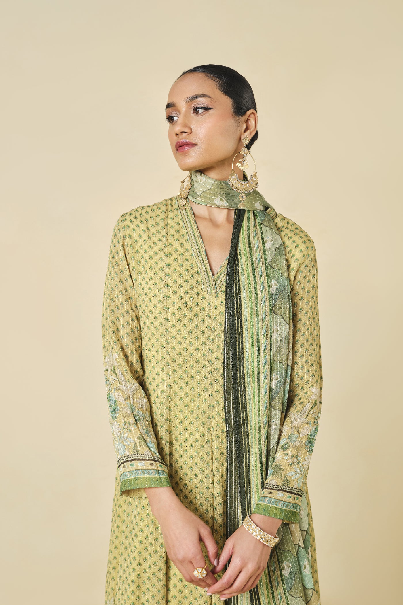 Anita Dongre Myuna Printed Anarkali Set Lime indian designer wear online shopping melange singapore