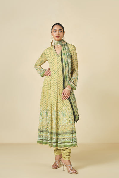 Anita Dongre Myuna Printed Anarkali Set Lime indian designer wear online shopping melange singapore