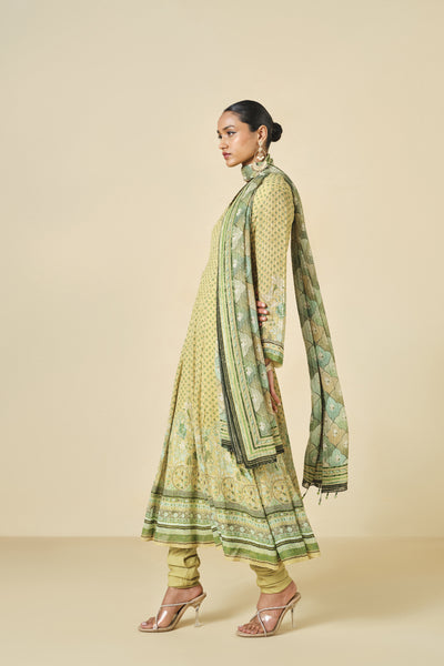 Anita Dongre Myuna Printed Anarkali Set Lime indian designer wear online shopping melange singapore