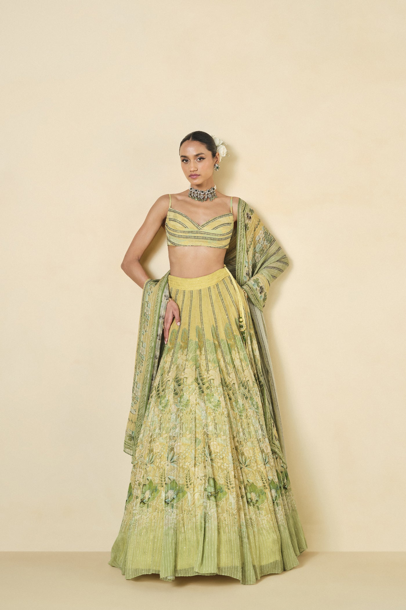 Anita Dongre Myuna Sequin Georgette Lehenga Sageindian designer wear online shopping melange singapore