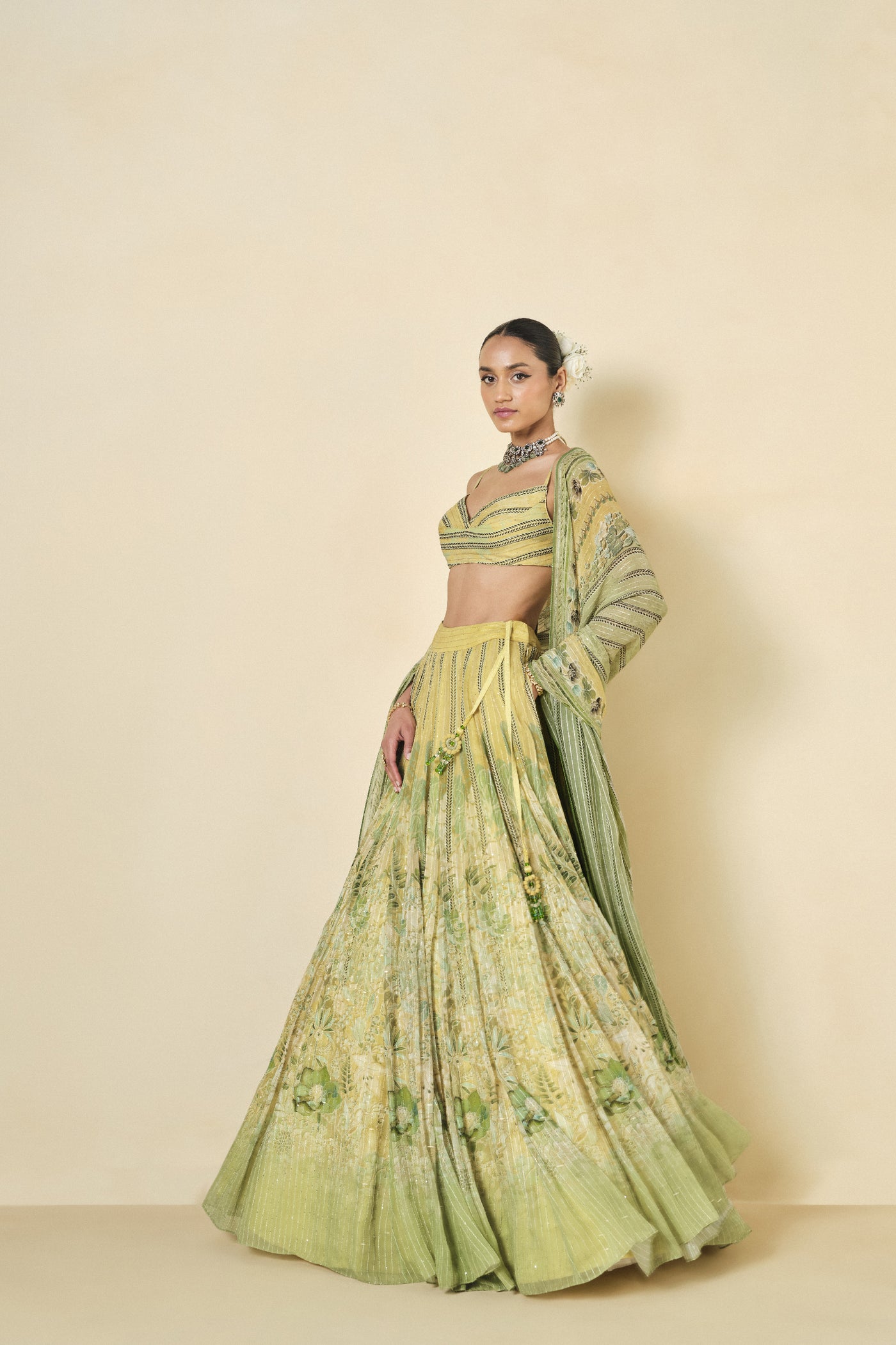 Anita Dongre Myuna Sequin Georgette Lehenga Sageindian designer wear online shopping melange singapore