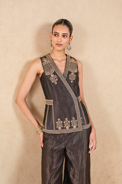 Anita Dongre Nadeen Embroidered Jacket Set Black indian designer wear online shopping melange singapore