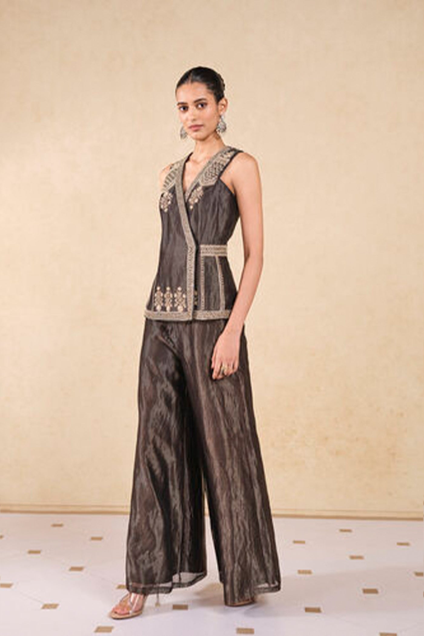 Anita Dongre Nadeen Embroidered Jacket Set Black indian designer wear online shopping melange singapore