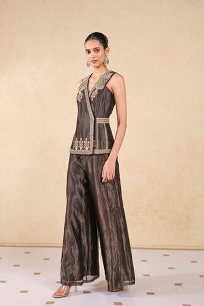 Anita Dongre Nadeen Embroidered Jacket Set Black indian designer wear online shopping melange singapore