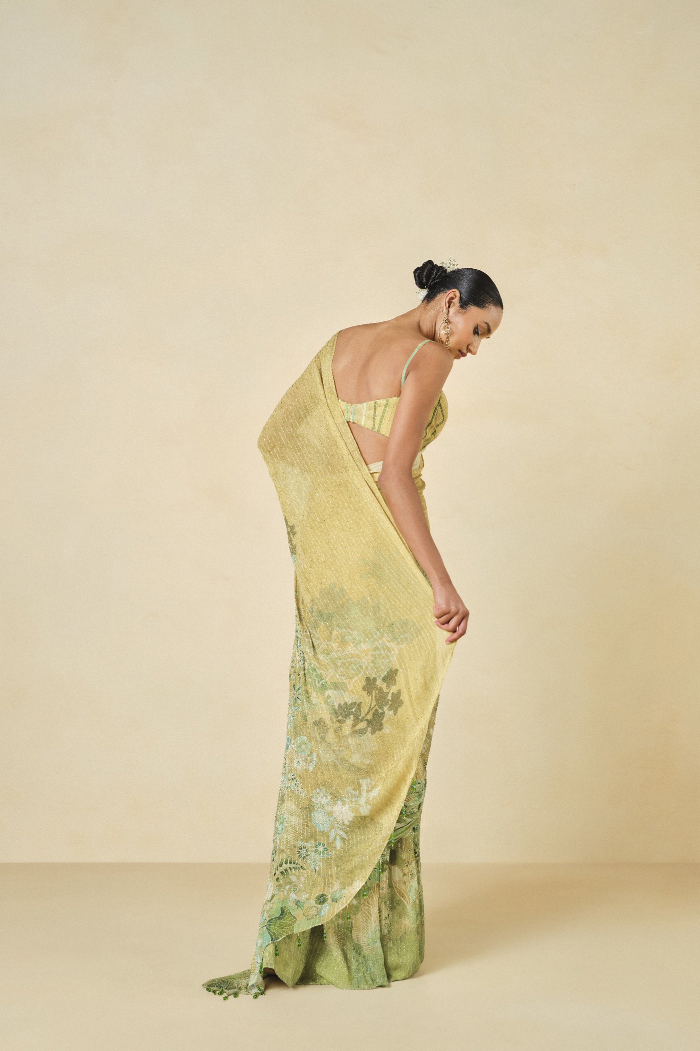 Anita Dongre Naida Georgette Pre-draped Saree Sage indian designer wear online shopping melange singapore