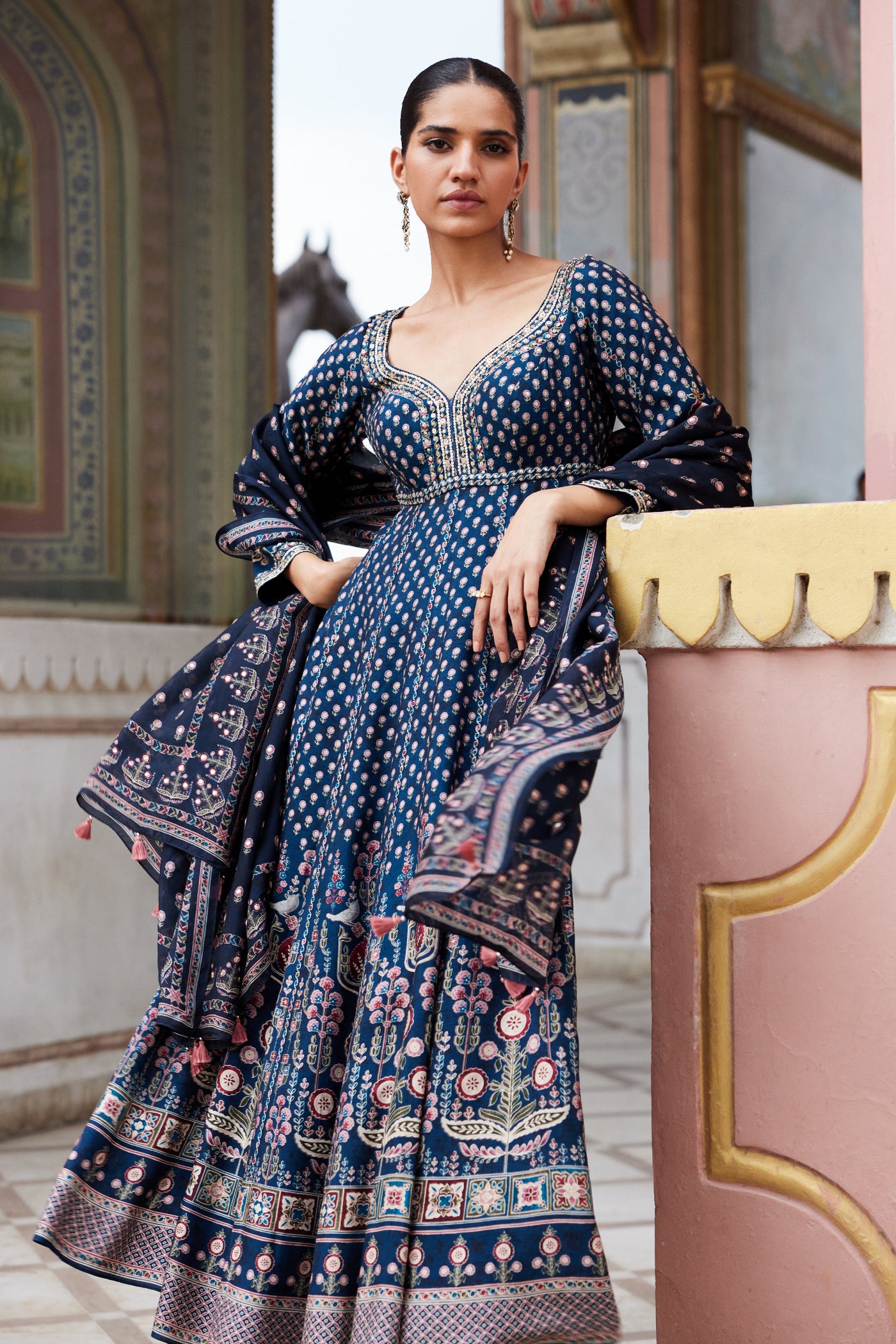 Anita Dongre Naima Anarkali Set Blue indian designer wear online shopping melange singapore