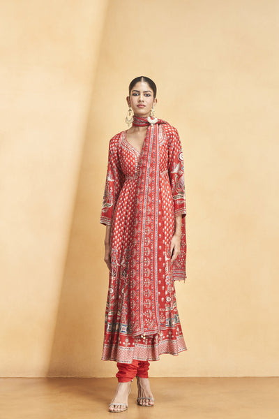 Anita Dongre Naima Anarkali Set Red indian designer wear online shopping melange singapore