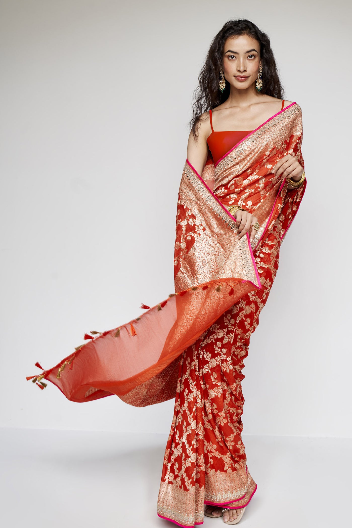Anita Dongre Nazaha Benarasi Saree Orange indian designer wear online shopping melange singapore