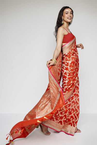 Anita Dongre Nazaha Benarasi Saree Orange indian designer wear online shopping melange singapore