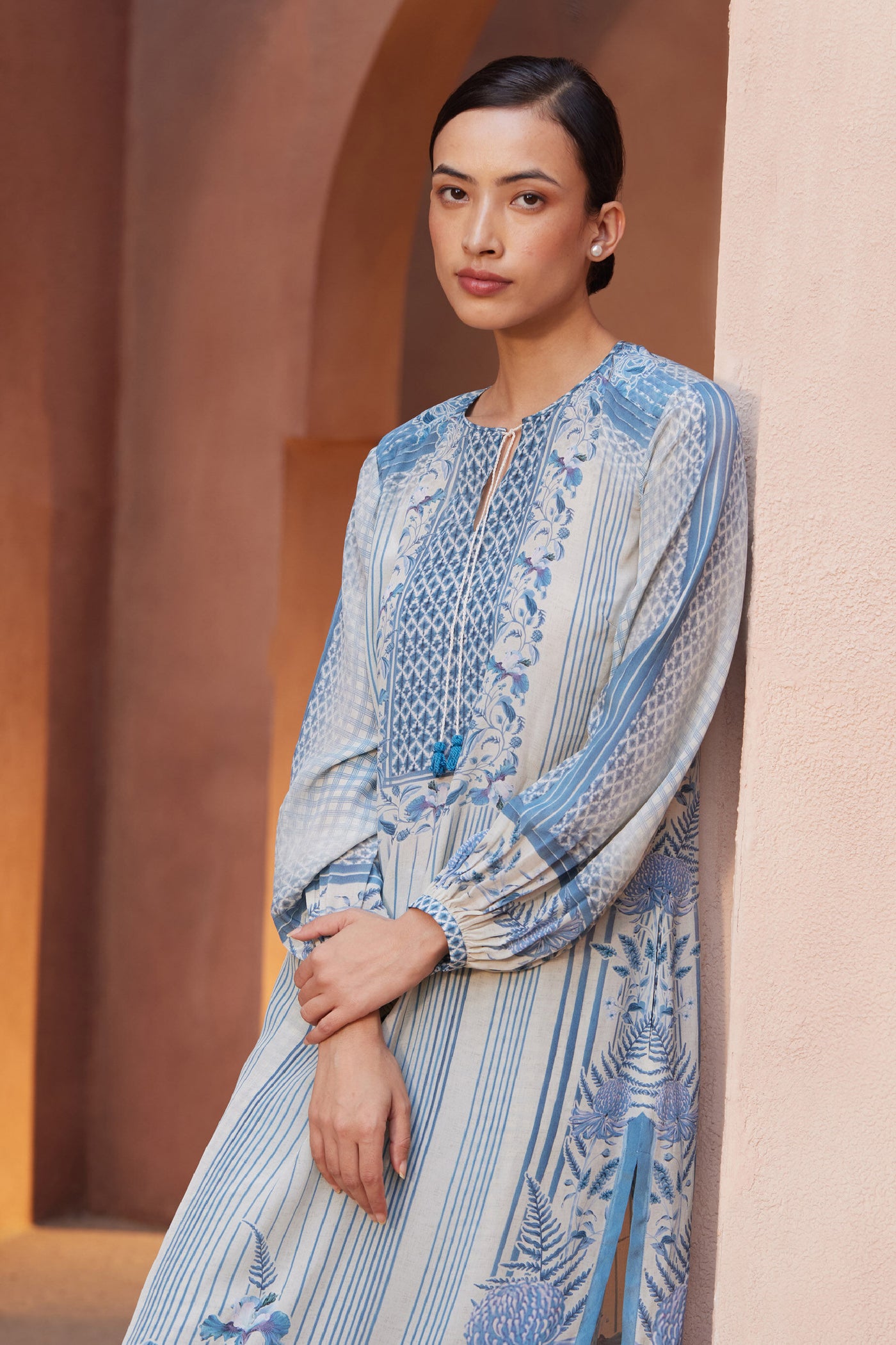 Anita Dongre Neela Kurta Set Blue Indian designer wear online shopping melange singapore