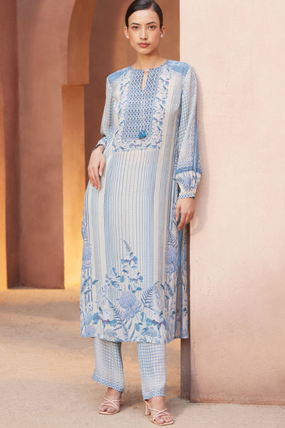 Anita Dongre Neela Kurta Set Blue Indian designer wear online shopping melange singapore