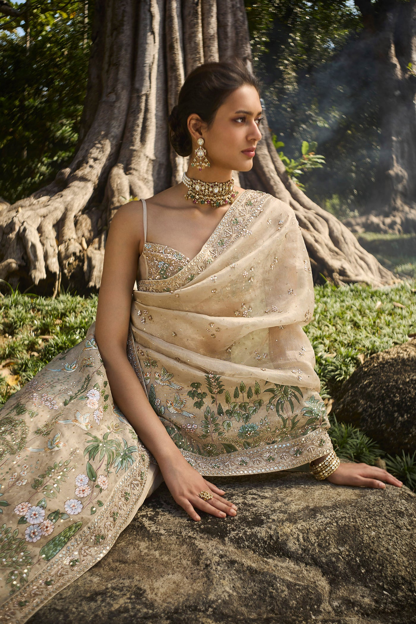 Anita Dongre Niamh Hand-painted Pichhwai Silk Saree Gold indian designer wear online shopping melange singapore