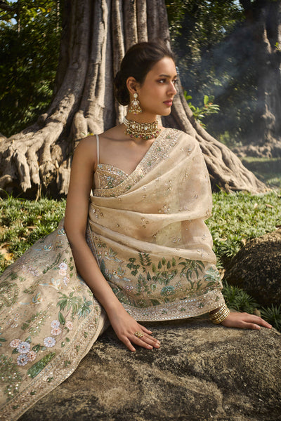 Anita Dongre Niamh Hand-painted Pichhwai Silk Saree Gold indian designer wear online shopping melange singapore