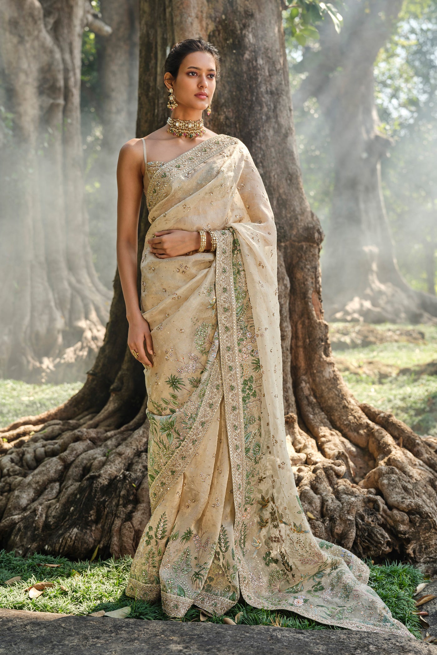 Anita Dongre Niamh Hand-painted Pichhwai Silk Saree Gold indian designer wear online shopping melange singapore