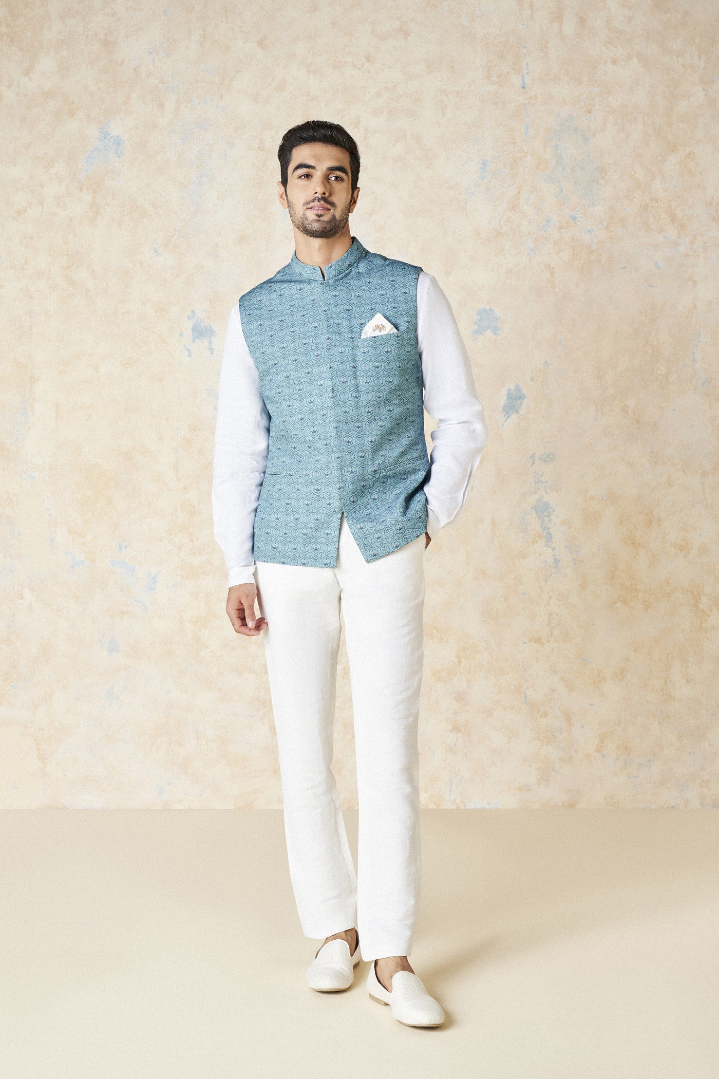 Anita Dongre Nimay Nehru Jacket Blue indian designer wear online shopping melange singapore