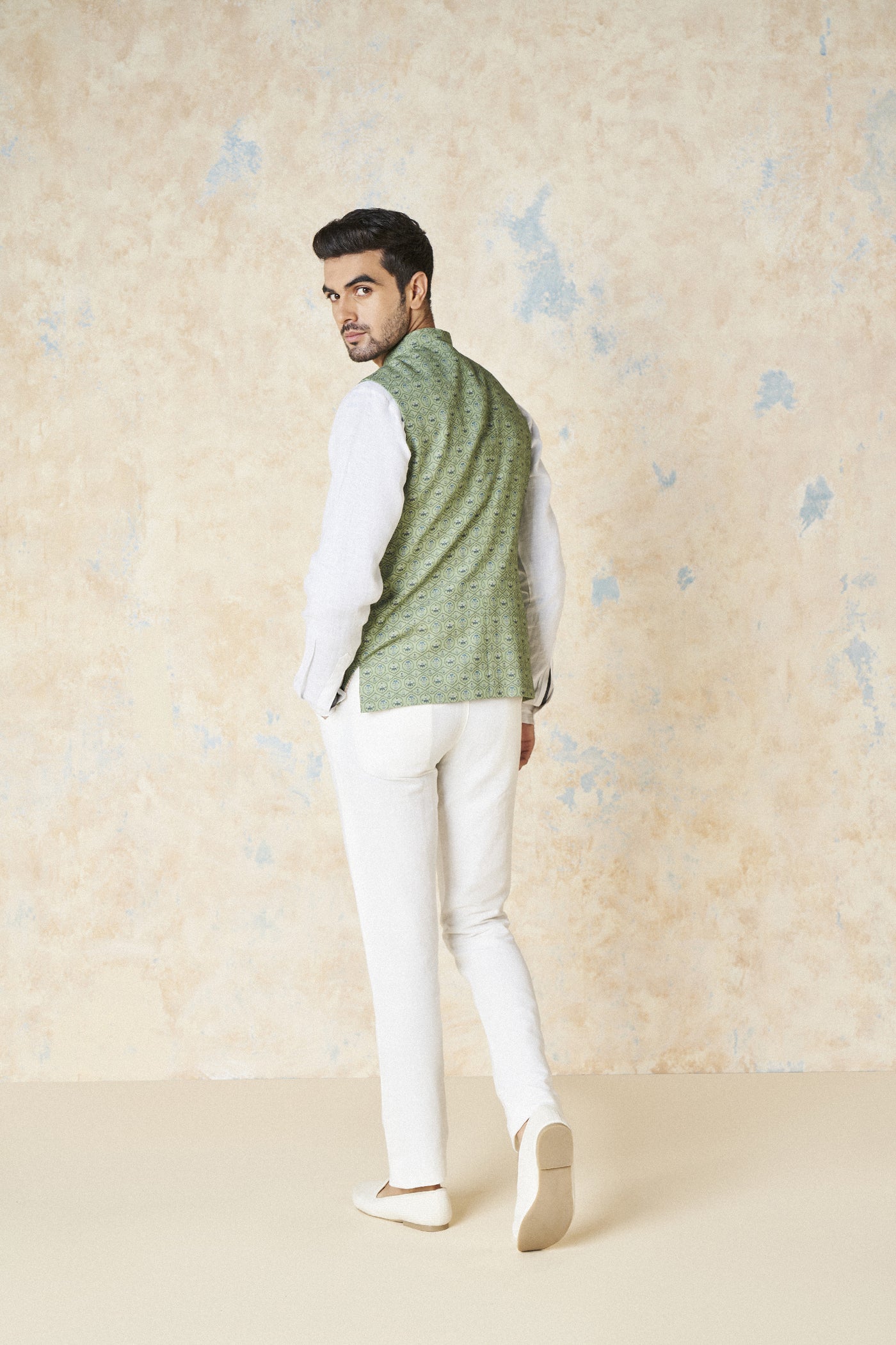 Anita Dongre Nimay Nehru Jacket Green indian designer wear online shopping melange singapore