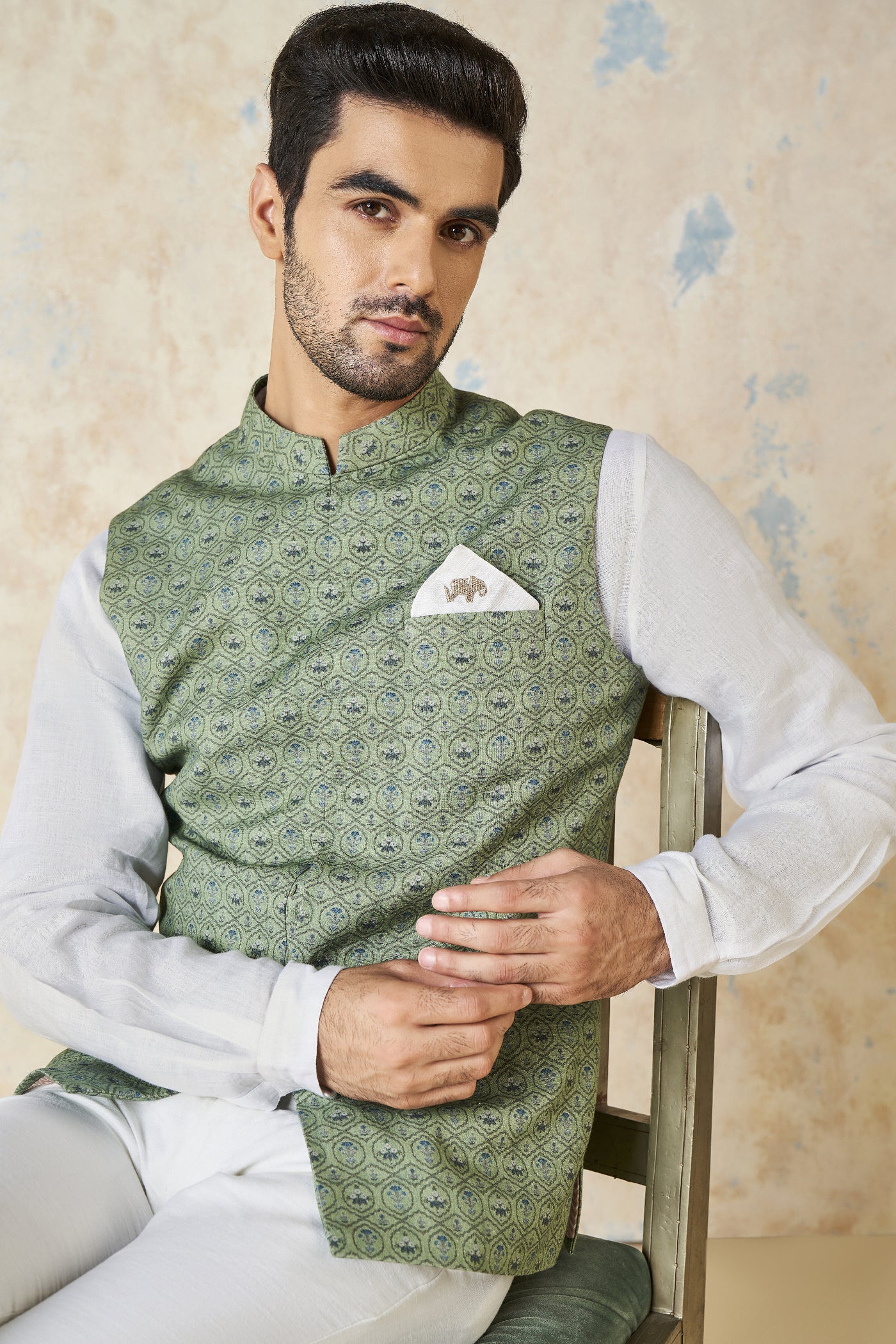 Anita Dongre Nimay Nehru Jacket Green indian designer wear online shopping melange singapore