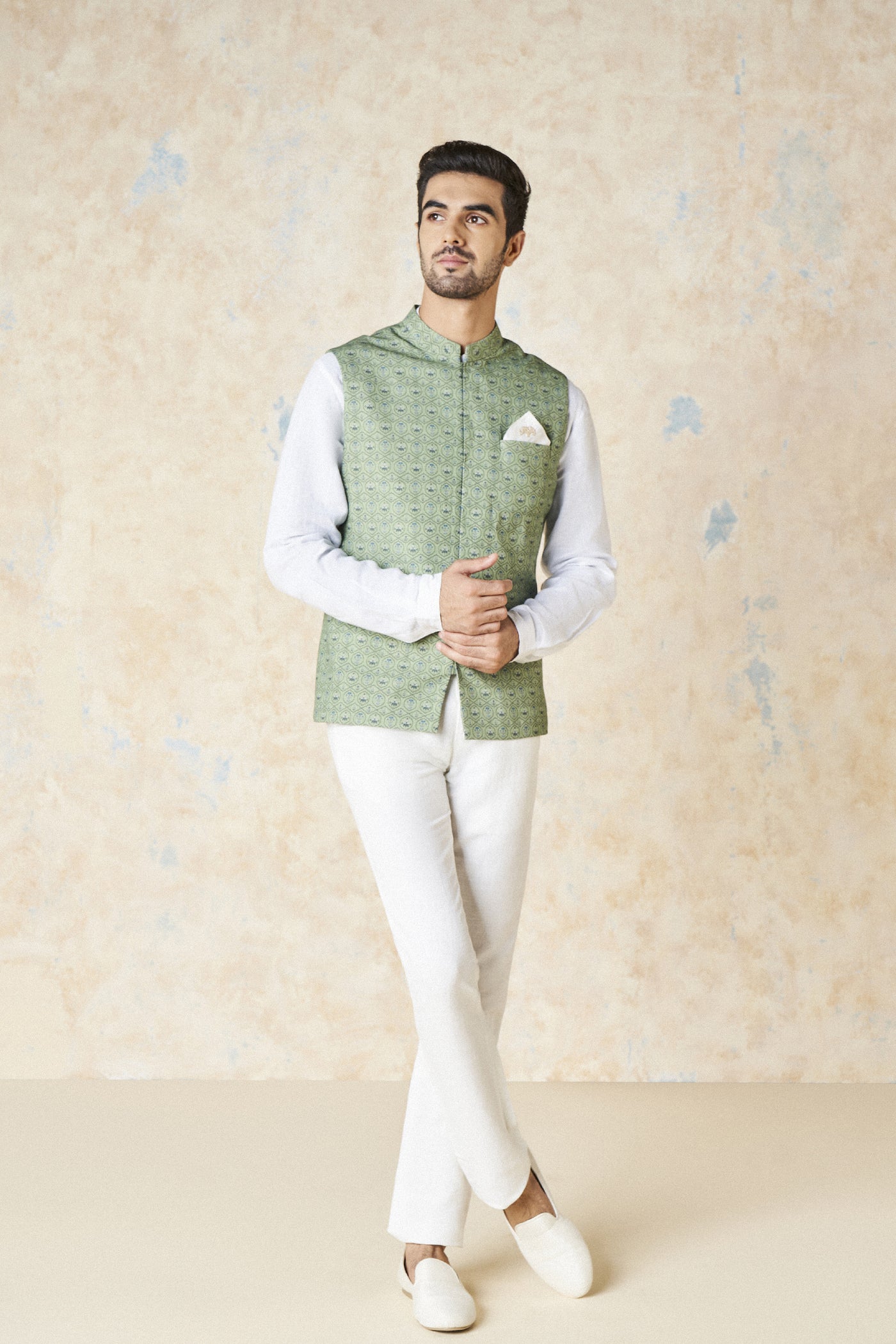 Anita Dongre Nimay Nehru Jacket Green indian designer wear online shopping melange singapore