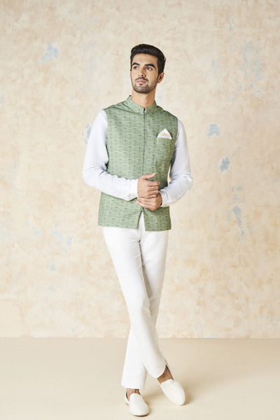 Anita Dongre Nimay Nehru Jacket Green indian designer wear online shopping melange singapore