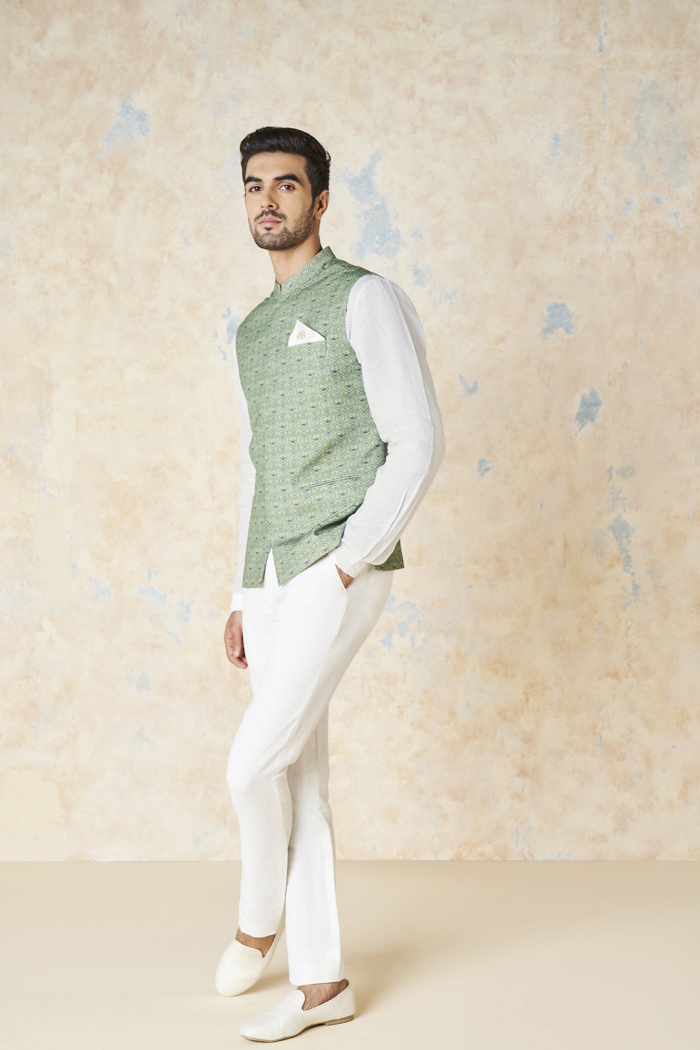 Anita Dongre Nimay Nehru Jacket Green indian designer wear online shopping melange singapore