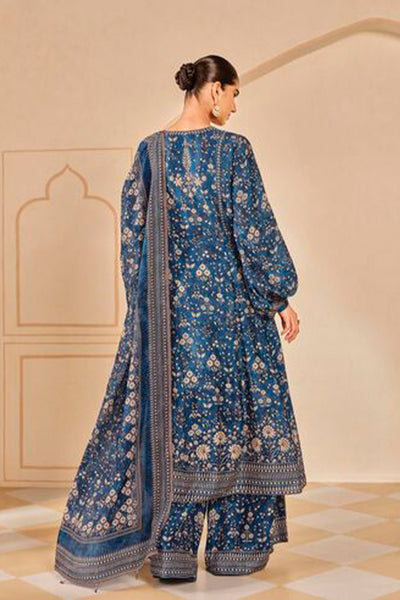Anita Dongre Niral Printed Silk Anarkali Set Blue indian designer wear online shopping melange singapore