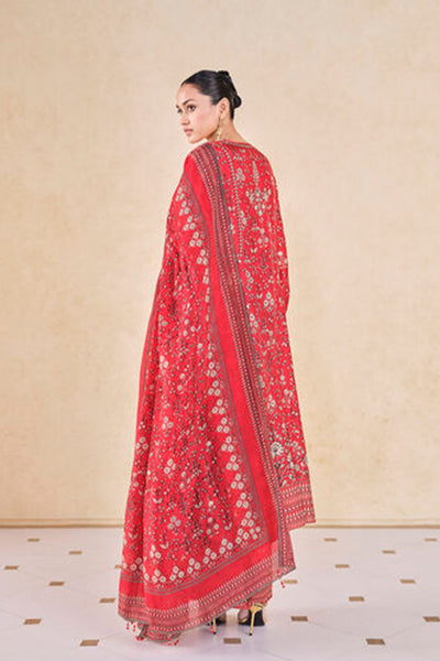 Anita Dongre Niral Printed Silk Anarkali Set Red indian designer wear online shopping melange singapore