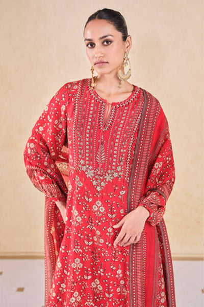 Anita Dongre Niral Printed Silk Anarkali Set Red indian designer wear online shopping melange singapore