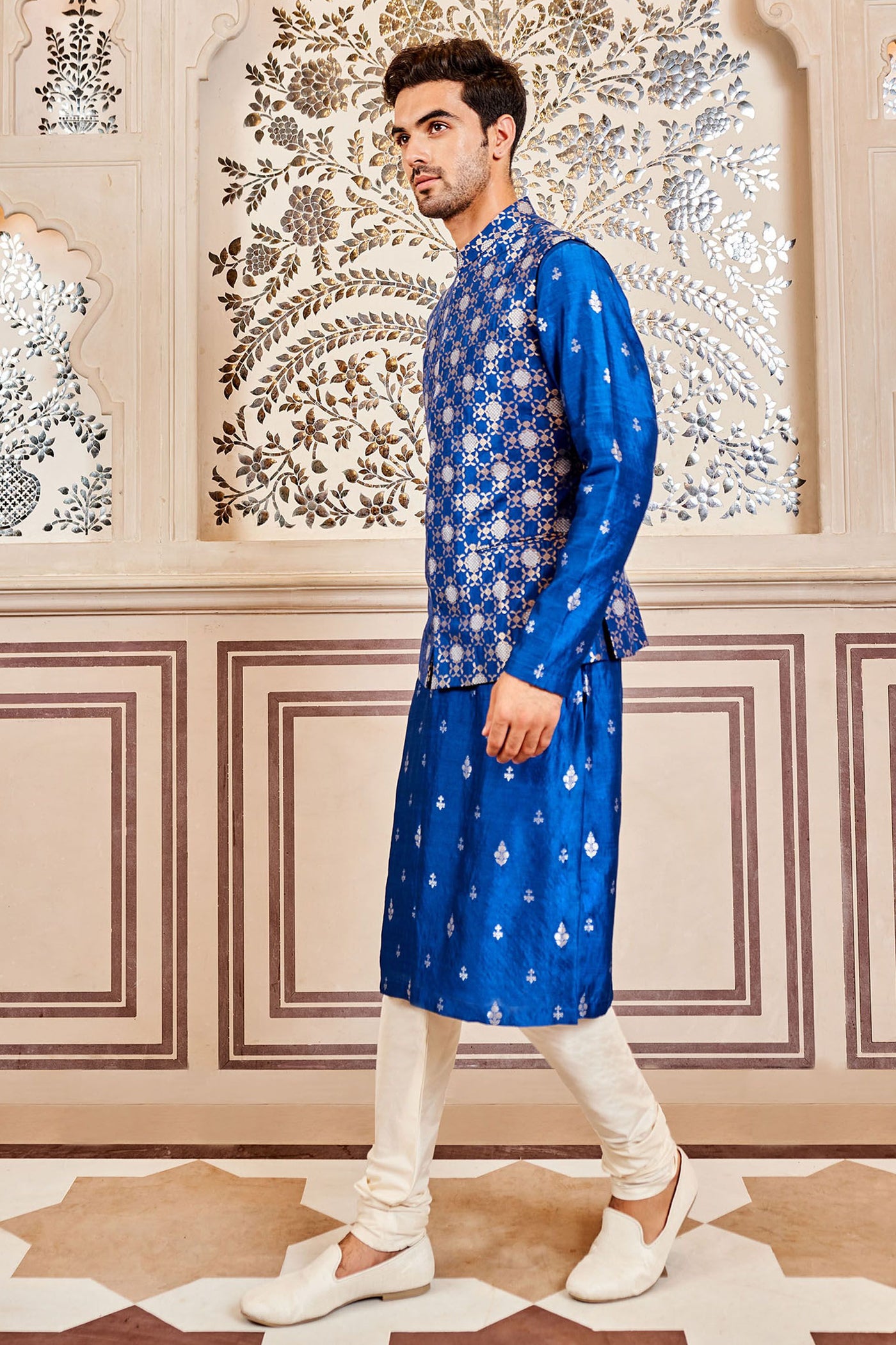 Anita Dongre menswear Nirved Nehru Jacket Navy indian designer wear online shopping melange singapore