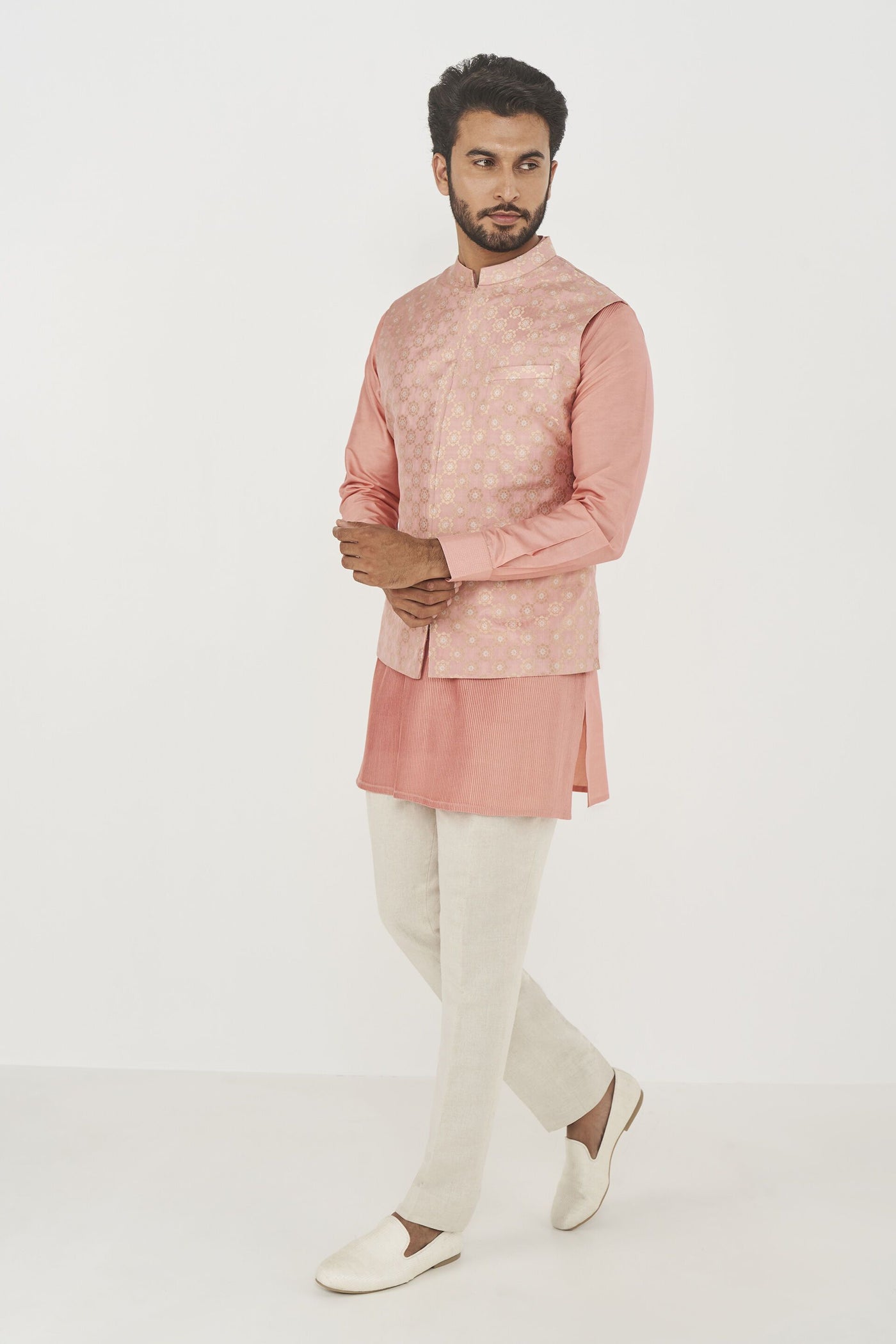 Anita Dongre menswear Nirved Nehru Jacket Pink indian designer wear online shopping melange singapore
