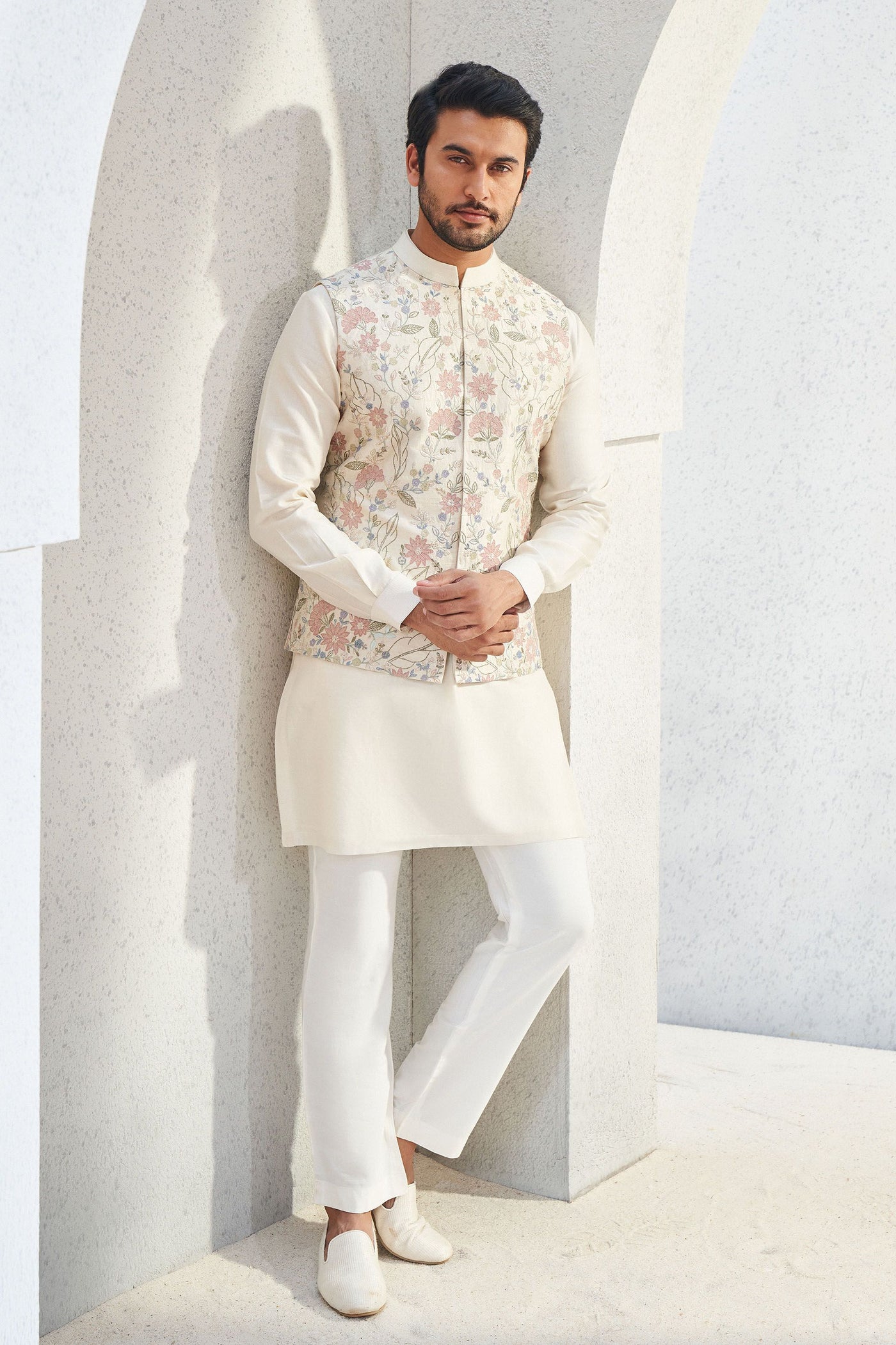 Anita Dongre menswear Nivan Nehru Jacket Ivory indian designer wear online shopping melange singapore
