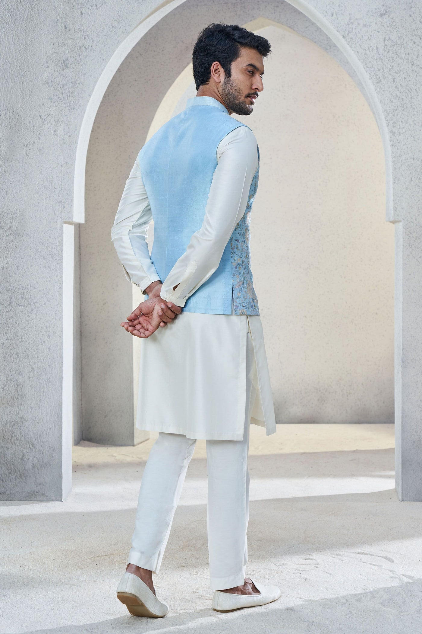 Anita Dongre menswear Nivan Nehru Jacket Powder Blue indian designer wear online shopping melange singapore