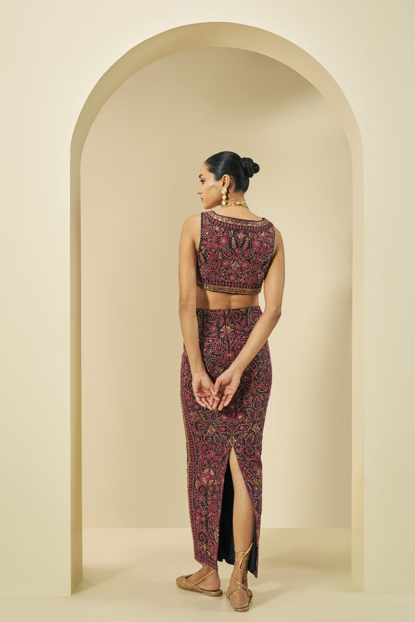Anita Dongre Nocturnal Wilderness Embroidered Cord Silk Skirt Set Black indian designer wear online shopping melange singapore