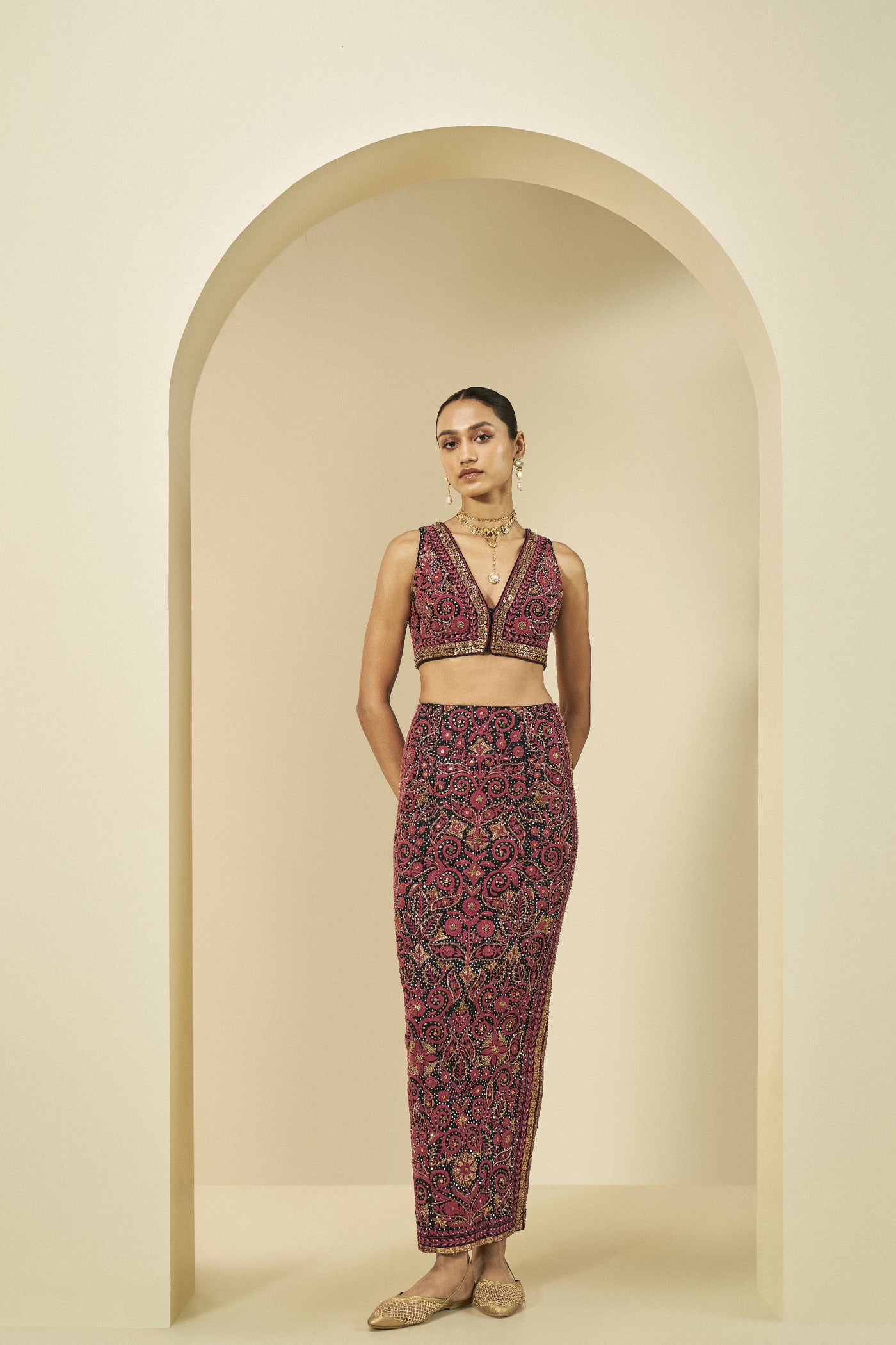 Anita Dongre Nocturnal Wilderness Embroidered Cord Silk Skirt Set Black indian designer wear online shopping melange singapore
