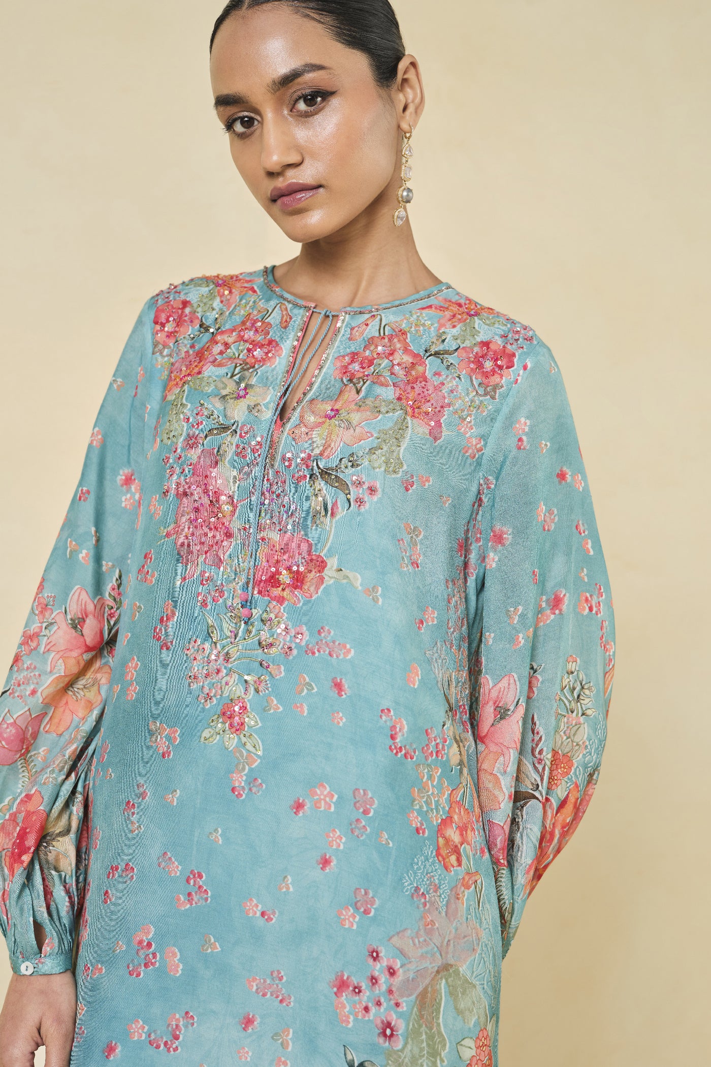 Anita Dongre Nyneve Printed Kaftan Blue indian designer wear online shopping melange singapore