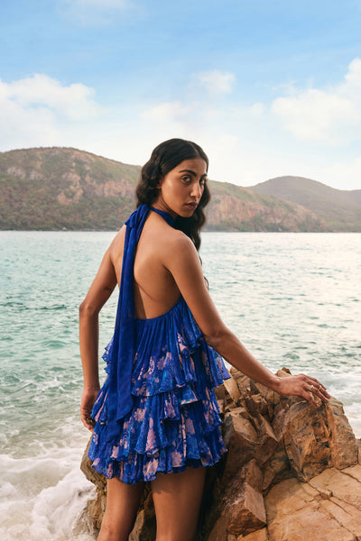 Anita Dongre Onirique Tiered Dress Blue indian designer wear online shopping melange singapore