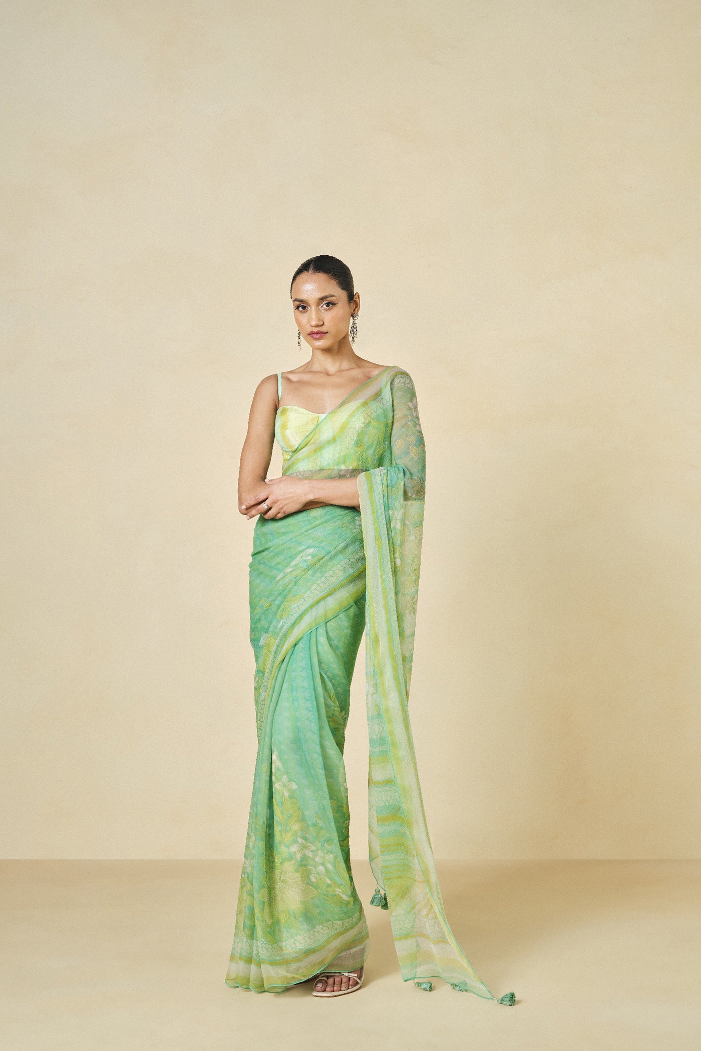 Anita Dongre Oreka Chiffon Saree Lime indian designer wear online shopping melange singapore