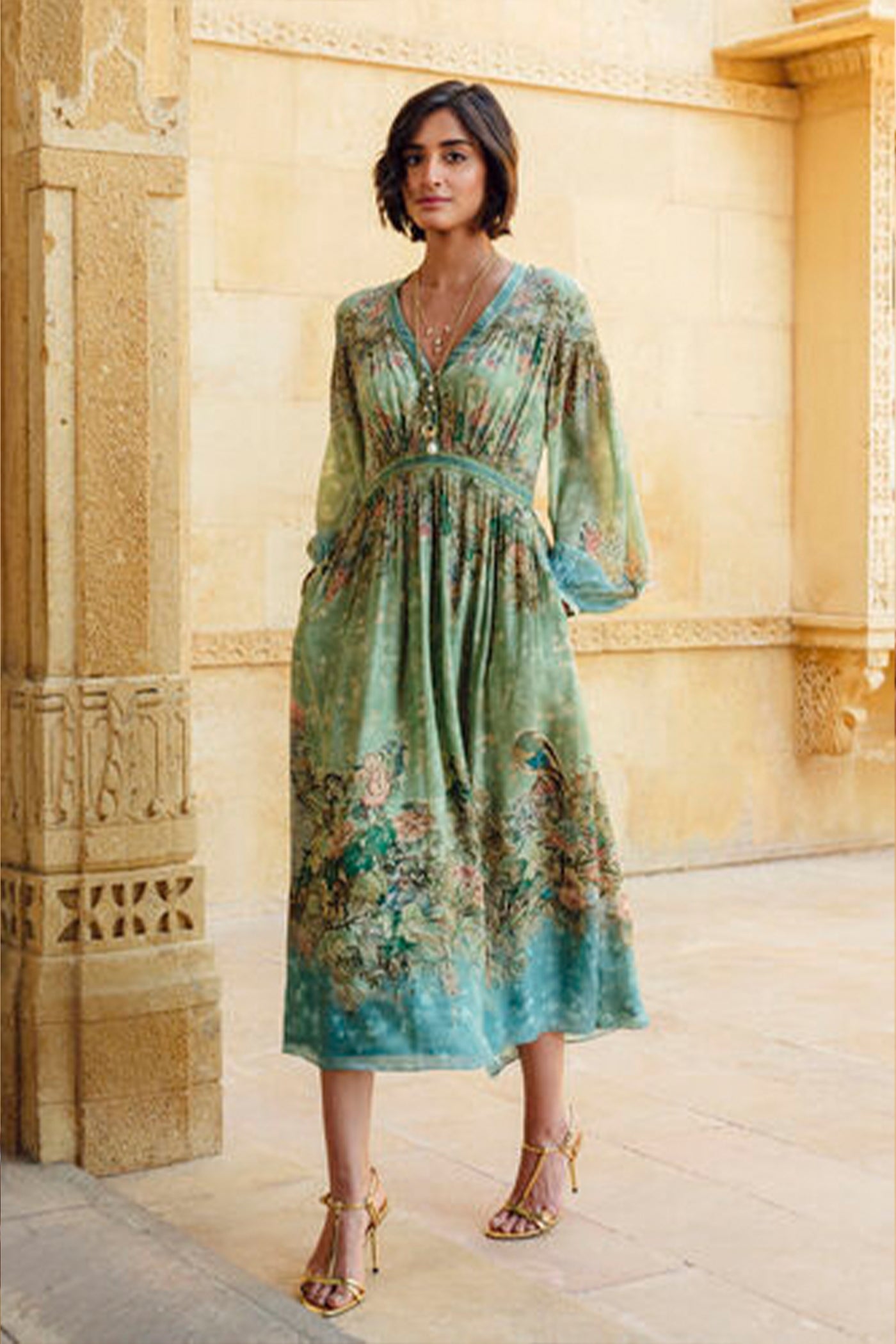 Anita Dongre Palesa Dress Sage indian designer wear online shopping melange singapore