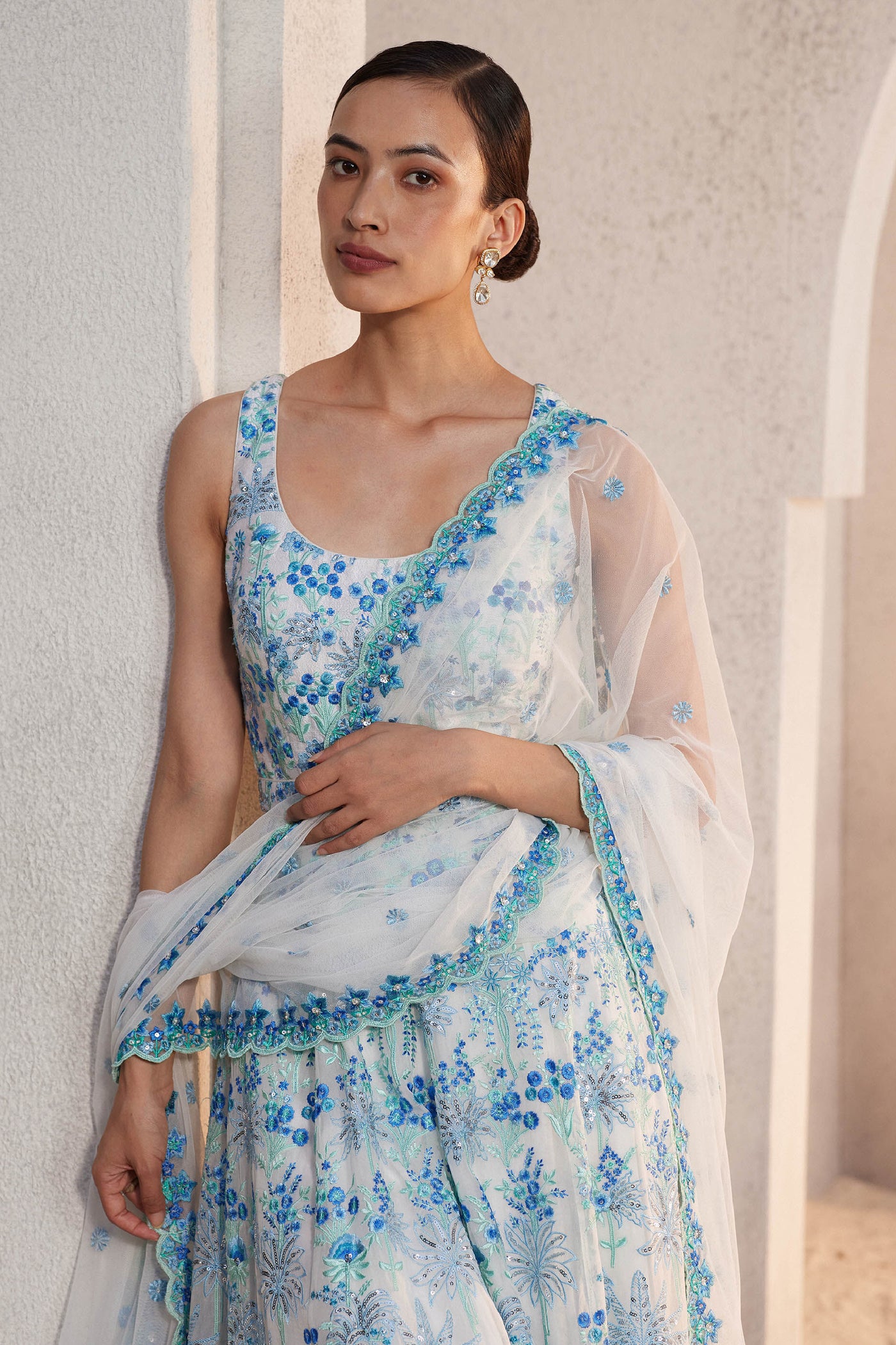 Anita Dongre Periwinkle Suit Set White Indian designer wear online shopping melange singapore