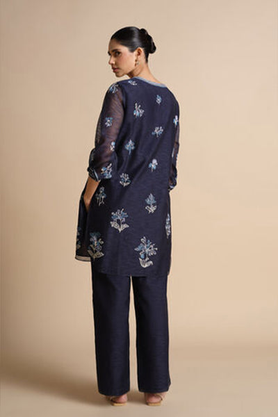 Anita Dongre Plume Hand-embroidered Sewa Co-ord Indigo indian designer wear online shopping melange singapore
