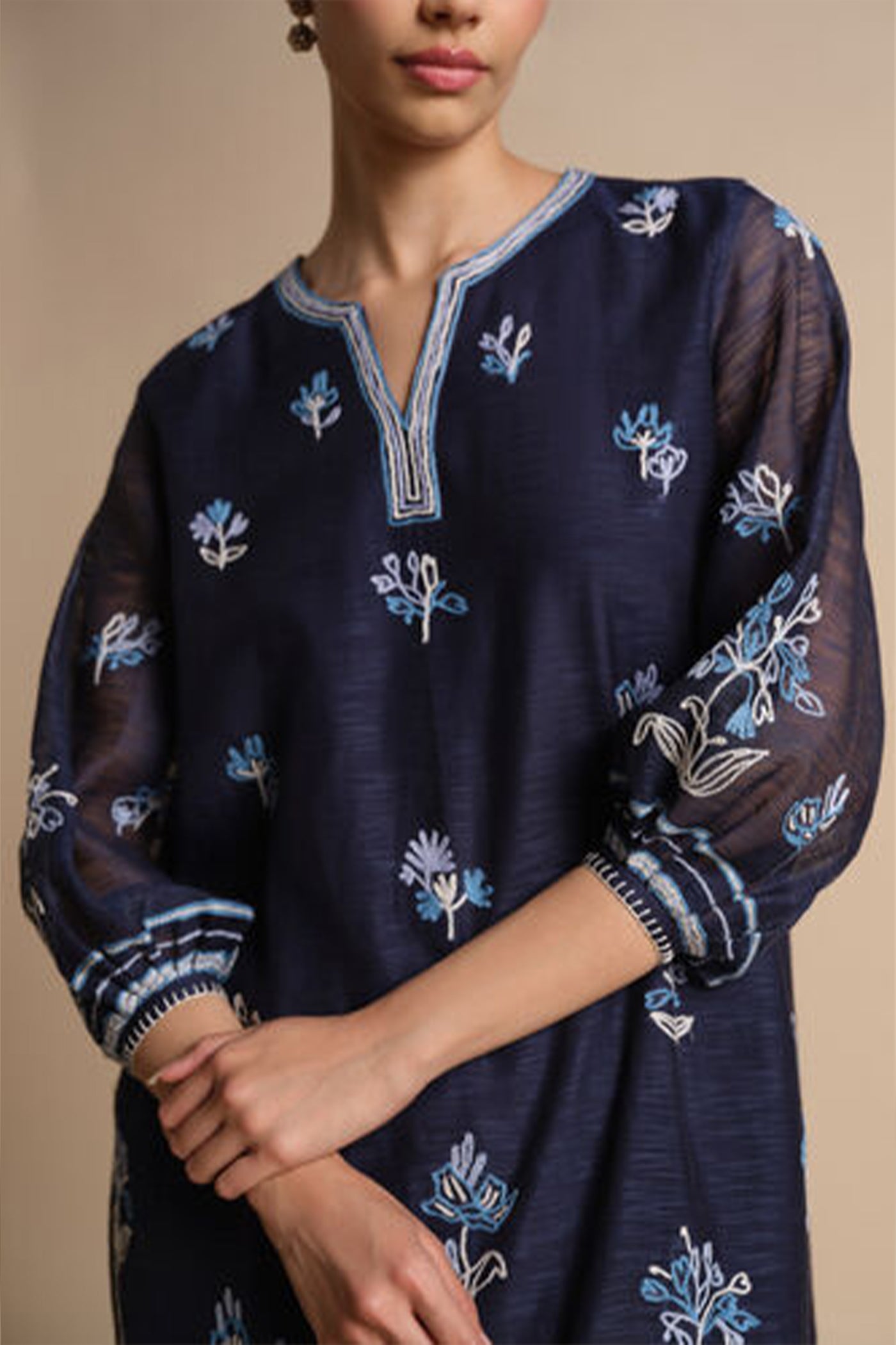 Anita Dongre Plume Hand-embroidered Sewa Co-ord Indigo indian designer wear online shopping melange singapore

