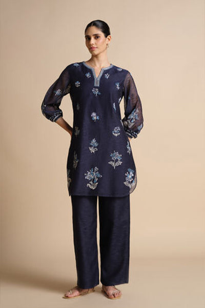 Anita Dongre Plume Hand-embroidered Sewa Co-ord Indigo indian designer wear online shopping melange singapore
