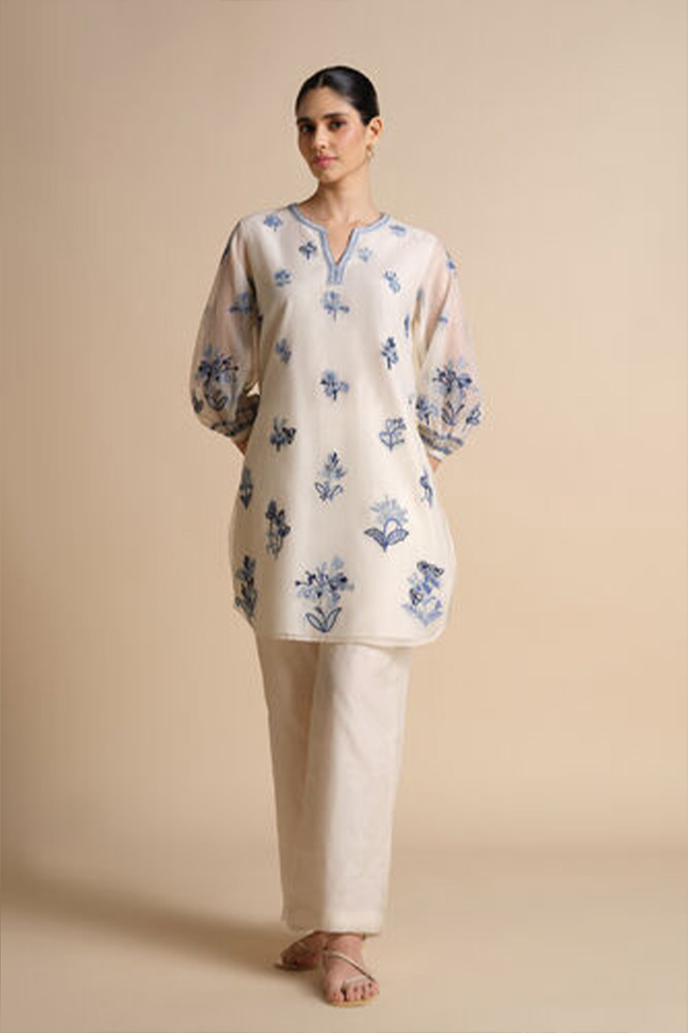 Anita Dongre Plume Hand-embroidered Sewa Silk Co-ord Ivory indian designer wear online shopping melange singapore