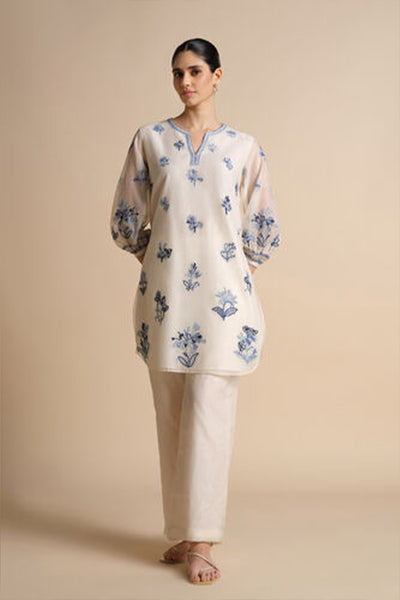 Anita Dongre Plume Hand-embroidered Sewa Silk Co-ord Ivory indian designer wear online shopping melange singapore